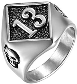 PAURO Herren Edelstahl Nr. 13 Evil Skull Motorrad Biker Ring Silber Schwarze Größe 70