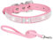 HALFSUMO Hundehalsband Leder Halsband Hund Lederhalsband Hund Funkelnd Hundehalsbänder mit Strasssteinen Besetzt für Haustiere Welpen Katzen Hundehalsband und Leine Set Combo Rosa S CP326