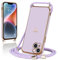 Micoden Handykette kompatibel mit iPhone 14 hülle Ultra dünn Kameraschutz Herz Love Design Galvanik Silikon Bumper Kordel zum Umhängen Handyhülle mit Band Schutzhülle,Lila