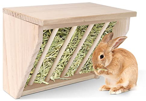Nobleza - Heuraufe aus Holz für Stal, Kaninchen-Futterstation für Hasen, Meerschweinchen, Heufutterstation, Größe L: 24 * 16 * 19CM