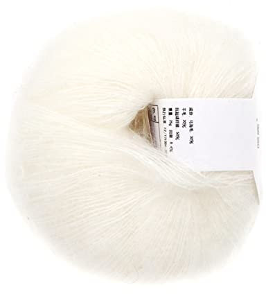 Wollgarn zum Stricken, 12 Farben, weiches, dünnes Angora-Mohair-Garn, handwaschbar, langes Wollgarn, DIY-Schal, Häkelgarn, Zubehör für Bastelprojekte(Weiß)