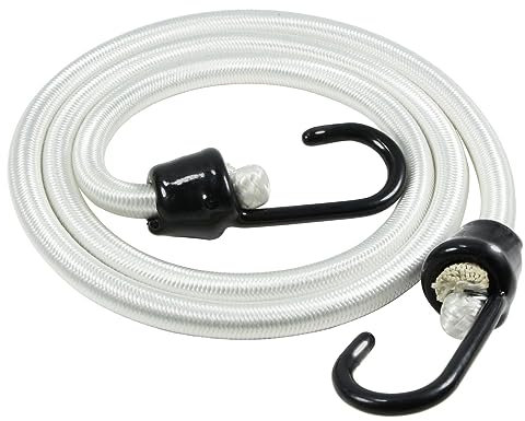 Joneaz Corda elastica con ganci, resistente, per esterni, 182,9 cm, confezione da 4, colore bianco, ganci in metallo con rivestimento in plastica di grado marino, diametro 10 mm, resistente ai raggi