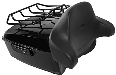 XMT-MOTO Vivid Black King Tour Pack Coffre + porte-bagages + dossier pour Harley Davidson Touring Road King, Road Glide, Street Glide et certains modèles CVO 2014-2024