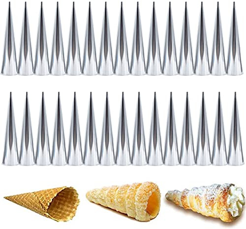 30 PCS Non-Stick Stainless Steel Cream Horn Molds - Large, 5 Big Size for DIY Cooking Danish Pastry, Lady Lock, Croissant, Ice Cream Egg Roll