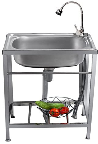 Lavello da Esterno A Una Vasca Lavello per catering lavello indipendente Lavatoio in Acciaio Inox 304 Set di Lavelli Domestici(48X35X80cm/18.8X13.7X31.4in)