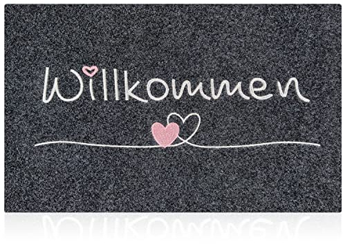 AAZZKANG Willkommen Fußmatte außen innen Türmatte mit Dauerhaft Anti-rutsch Gummi zurück Ultra absorbieren Schlamm Einfach zu säubern Haustür Eingangsmatte Grau 90 x 60 cm