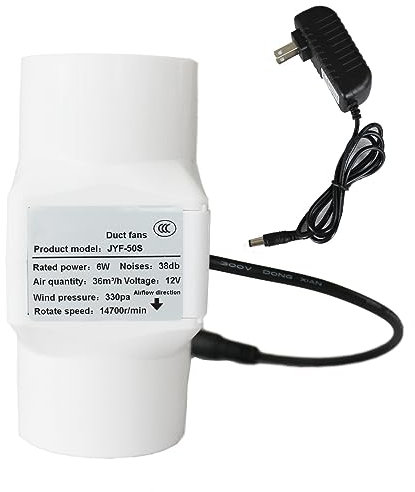 2 inch Inline Extractor Fan 50mm Duct Fan 12V 6W Exhaust Ventilation Blower Air Vent Check Valve 62CFM for Greenhouse Bathroom Basement Attic Kitchen (Color : Not Adjustable Speed)