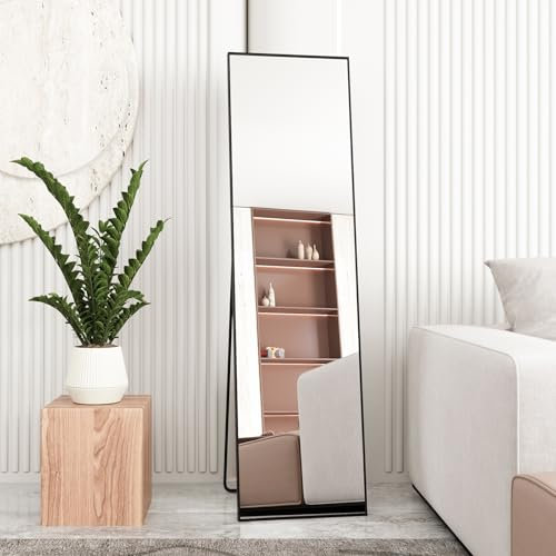 Beauty4U Full Length Mirror 150x40cm Free Standing, Hanging or Leaning, Large Floor Mirror with Black Aluminum Alloy Frame for Living Room or Bedroom