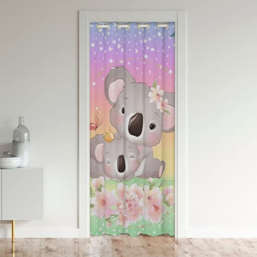 Koala Türvorhang 132x203cm für Tür Koala Floral Schrank Vorhang für Innentür Raumteiler Koala Zimmer Vorhang Tier Botanische Blüte Zimmer Vorhänge Gardine Wildtiere Natürliche Thema Rosa Vorhang