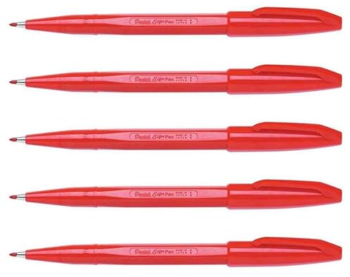 Pentel Sign Pen S 520 Filzstifte, 1 mm, Rot, 5 Stück