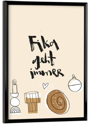 artboxONE Poster mit schwarzem Rahmen 18x13 cm Typografie Fika geht Immer - Bild Weihnachten fika Lettering