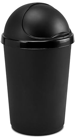 VR7 50L BLACK Kitchen Bullet Bin, Rubbish Bin with Large Opening Flap, Plastic Bin, Ideal Dustbin for Home, Bedroom, and Office Use, Plastic Kitchen Bin, Waste paper Bin, Indoor Trash Basket