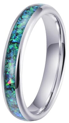 AMDXD Wolfram Ring, Poliert Blau Opal Eheringe Herren Ringe Trauringe, Silber Ring Herren Ring, Gr.49 (15.6)