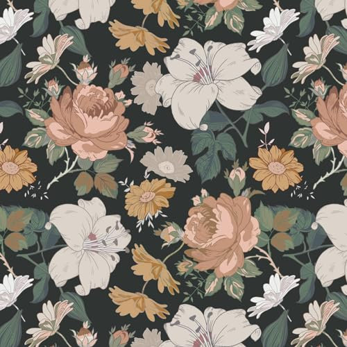 Fiula Selbstklebende Tapete 41CMx3M Möbelfolie Blumentapete Schwarz Rot Tapeten Klebefolie Wandtapete Wasserdicht Klebetapete für Schlafzimmer Wohnzimmer Wandverkleidung Wallpaper Blumen Floral