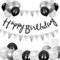 Geburtstag Dekoration Set, Silber Schwarz Geburtstagsdeko, Party Deko Geburtstag Set mit Happy Birthday Banner Konfetti Ballons Dreiecksflaggen Girlanden für Geburtstag Deko Supplies