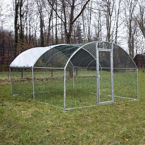 Fudajo XXL Freilaufgehege 4 x 2,95 x 2 m mit Sonnendach und galvanisierten Gitterstäben, Außengehege als Voliere Hühnerstall oder Hasenstall, Kleintiergehege mit Riegel
