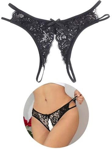 ohyeahlady Womens Stretchy Lace Knickers Sexy Lingerie Side Hollow Out Hipster Panties Bow Tie Bikini Briefs Black
