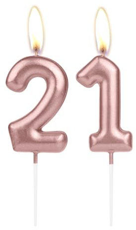 Sparkling Light Rose Gold 21st Birthday Number Candle, Rose Gold Number 21 Cake Candle, Birthday Cake Topper Cupcake Girl Boy, Wedding Anniversary Decoration