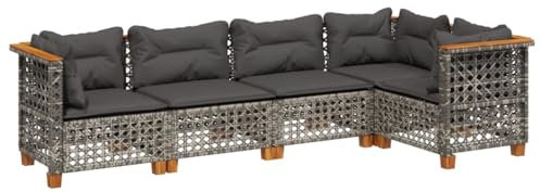 vidaXL Garten Sofa Garnitur 5-TLG., Gartenmöbel Set mit Kissen, Sitzgruppe für Garten Terrasse, Sitzgarnitur Lounge Modular, Grau Poly Rattan