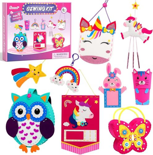 Sunrad Nähset Kinder,Filz Nähen Kits DIY Art Craft kreativ Bastelset Kinderbastelset,Enthält Einhorn,Anleitung & Filzmaterial zum Nähen lernen,Bastelset Für Kinder Ab 6+ Jahren Kindergeburtstag