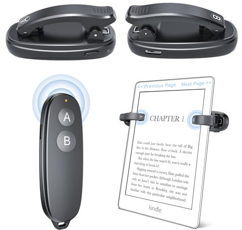 [2 Clips] UBUYUONE Fernbedienung Seitenwenden zum Lesen auf Kindle, Paperwhite, Kobo eReaders – Kabelloses Kindle Page Turner Blättern zum Lesen von Romanen und Ferngesteuerter Kameraauslöser