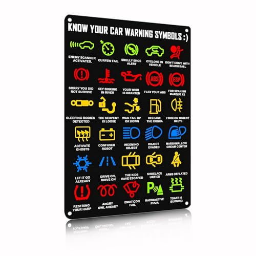 Know Your Car Warning Symbols Lights Mechanics Metal Signs Vintage Bathroom Wall Decor 8 x 12 Inch(2441)
