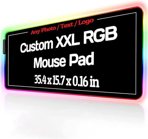 Personalised RGB Gaming Mouse Mat with Photo/Text Desk Mat Custom XXL Large Mouse Mat 900x400x3mm with 9 LED Colors 12 Lighting Modes, Non-Slip Rubber Base Mouse Keyboard Mat for PC Laptop Computer