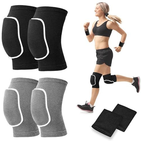 UptVin Rodilleras, 2 pares de rodilleras, 1 par de muñequeras deportivas, rodilleras de voleibol, rodilleras infantiles, elásticas, gruesas, adecuadas para balonmano, voleibol, danza, deporte