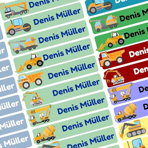 Namensaufkleber Set - Kinder - Baustelle - ab 54 Stück - 38x7 mm - mit Wunschtext - Name - personalisiert - Namensetiketten - für Jugendliche - Firma - Universität - Schule - Kinder - KITA