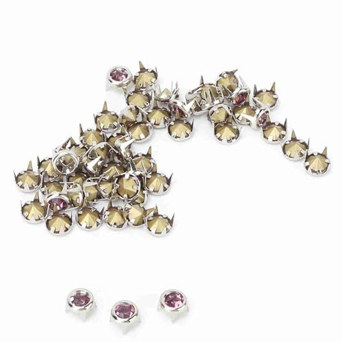 Tête de clou en strass, 50 pièces de rivets décoratifs de 7 mm, clous en strass à 4 griffes, embellissements de goujons en cristal pour la décoration artisanale du cuir (Rose)