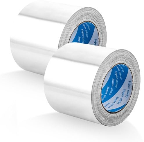 SHUESS 2 Stück 100mmx50 Meter Aluminium Silber Klebeband Dichtband Band zum Reperaturband Alu Tape hitzebeständig und selbstklebend Aluminiumklebeband