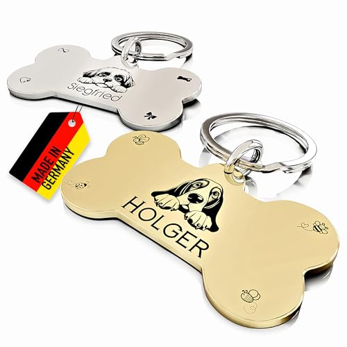 Hundemarke personalisiert – 52 Hunderassen Vorlagen – Knochenförmiges, Wasserdichtes Namensschild & Identifikationsmarke für Hunde