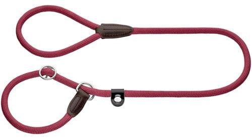 HUNTER Retriever-Hundeleine Freestyle, Farbe: Bordeaux, integrierte Halsung, stufenlos verstellbar, witterungsbeständig, pflegeleicht, griffig, Robustes Tau mit Ledertipps, Größe: 10/170