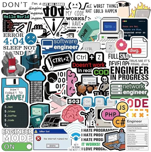 Programming Vinyl Stickers,Hackers Engineers Graffiti Stickers,Vinyl Waterproof Sticker for Kids Teens Girls,for Phone Laptop Bottles Skateboard Computer Phone Luggage Guitar Gifts Sticker