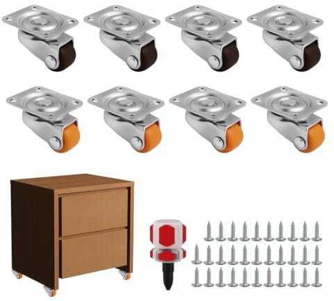 FunWorth Small Castor Wheels 8pcs, 0.5 Silent Caster Wheels with Screwdriver, Low Profile Swivel Rubber Castors Rollers for DIY Project Kitchen Planters