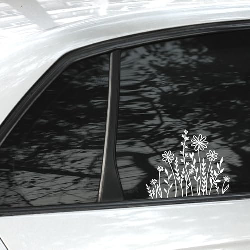 Decals for Cars,Ymapinc White Wildflowers Car Decal 15.5 * 12.7cm Boho Fun Car Window Stickers Decorations for Outside