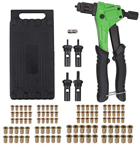 Justech 10 Rivet Nut Gun Hand Riveter Rivet Gun Riveting Tools with 100PCs Nut Setting System M3 M4 M5 M6 Used in Car, Trailers, Furniture Repairing and Boat Building