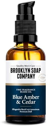 Brooklyn Soap Company, Bartöl 50 ml Blue Amber & Cedar | Pflegendes Bart Öl für Herren - Für die tägliche Bartpflege - Beard Oil in Reisegröße, ideal als Geschenk für Männer