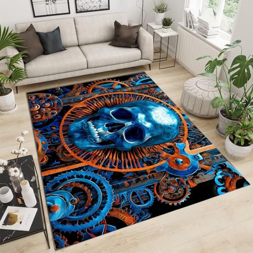 GDJSMIN Alfombra Moderna de Pelo Corto mullida Parte Inferior Antideslizante Alfombras Metal Diseño De Calavera Azul,Modern Dormitorio Habitación Infantil Oficina Azul 200×300cm