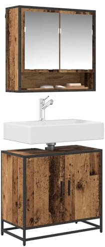 vidaXL Bathroom Sink Cabinet Old wood 65 x 33 x 60 cm Engineered wood, Modern Bathroom Design, Space-Saving Storage Set, Rectangular Sink Cabinet, Functional Furniture for Home Furnishing