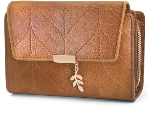 REETEE Portafoglio Donna Piccolo in Pelle PU Slim Formato Corto Portafogli da Donna con Cerniera Portamonete e 16 Porta Credito Carte (marrone)