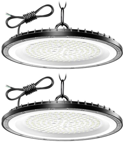 200W 2 Stück LED Hallenstrahler,6500K Werkstatt Deckenleuchte mit 50cm Kette,20000LM Superhelle LED Werkstattlampe,IP65 Wasserdicht UFO Industrielampe,High Bay Licht für Garage Fabriken Lager