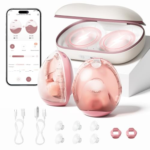 Momcozy Air 1 Elektrische Milchpumpe, ultraflach & Hands-free (2er-Pack) | mit kabellosem Ladecase transparenter Oberseite App-Steuerung Milchmengen-Tracking & Füllstandsalarm 24 mm Brusthaube 180 ml