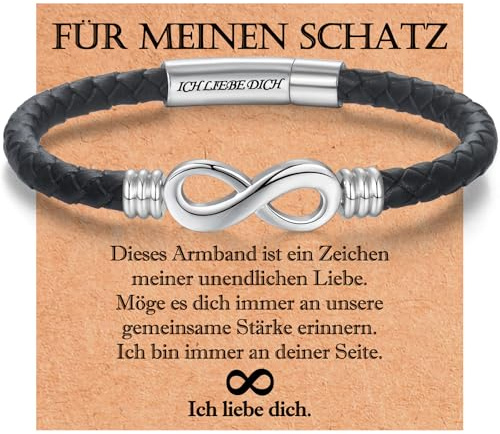 USEEDOVIA Unendlichkeitszeichen Lederarmband Damen Geschenke für Schatz Freundin Mama Tochter Infinity Armband Leder Edelstahl 20cm mit Ich Liebe Dich Gravur Weihnachten Geburtstags