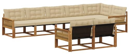 vidaXL Outdoor-Sofagarnitur mit Kissen 8 pcs Natur und Beige, Gartenmöbel, modernes Outdoor-Sofa, Robustes Eckset für Terrasse, Lounge und Komfort