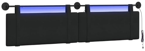 vidaXL Hängendes Kopfteil Mit LED Licht Schwarz Stoff, Stylische Schlafzimmer-Deko, modernes Wandkopfteil, luxuriöser Stoffakzent, gemütliche Schlaf-Oase