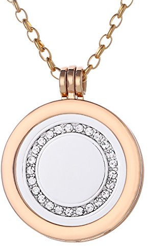 Morella Halskette Damen Gold 70 cm Edelstahl mit Amulett und Coin 33 mm in Schmuckbeutel Glitzersteinring