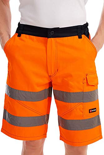 Mivaro Kurze Herren Arbeitshose Shorts mit Reflexstreifen in Signalfarben, Farbe:Orange, Größe Hosen:M