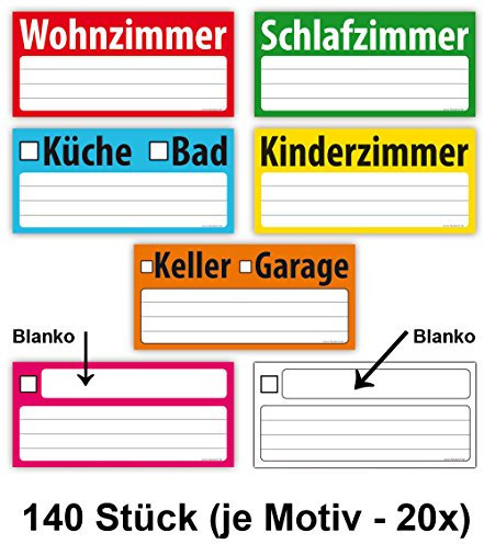 140x Umzugetiketten Groß 21cm Breit Aufkleber, Beschriftung mit Etiketten vom Umzugskarton für den Überblick beim Umzug, 140 Stück