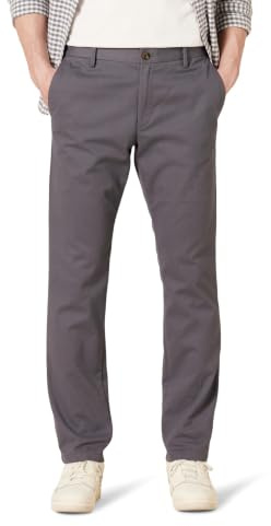 Amazon Essentials Pantaloni Chino da Lavoro da Uomo Anti-Piega e Senza Pince, Vestibilità Aderente, Carbone, 34W / 32L